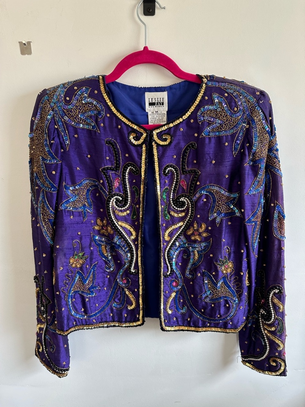 Leslie Fay Purple Beaded Embroidered Evening Jacket
